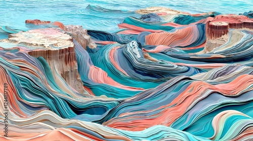 Abstract Curved Lines Representing Human DNA Interleaved in Colorful Waves
