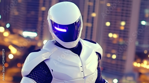 Futuristic Robot Stands Gua...