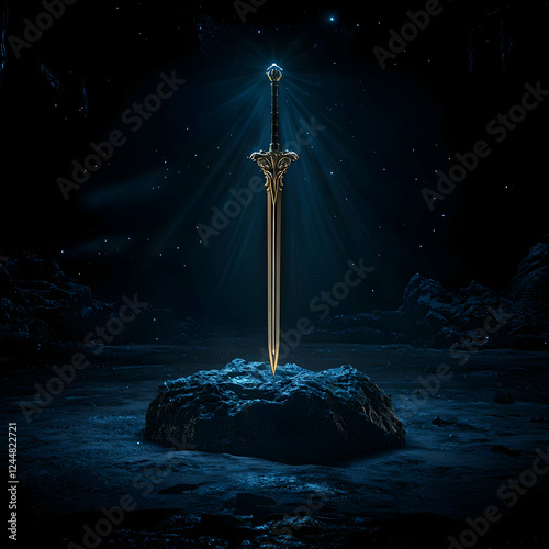 Glowing Sword Stands on Roc...