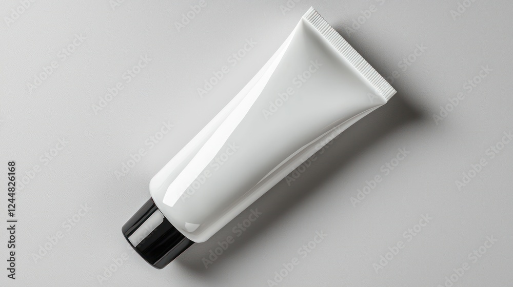 A sleek white cosmetic tube with a black cap, ideal for skincare or beauty products. A sleek white cosmetic tube with a black cap, ideal for skincare or beauty products.