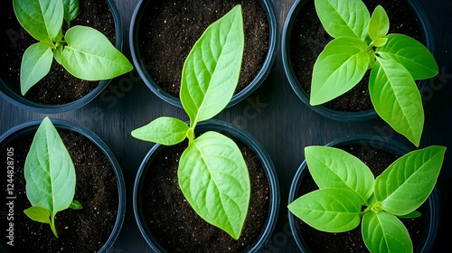 Six small green plant seedl...