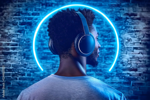 Man with Headphones and Neo...
