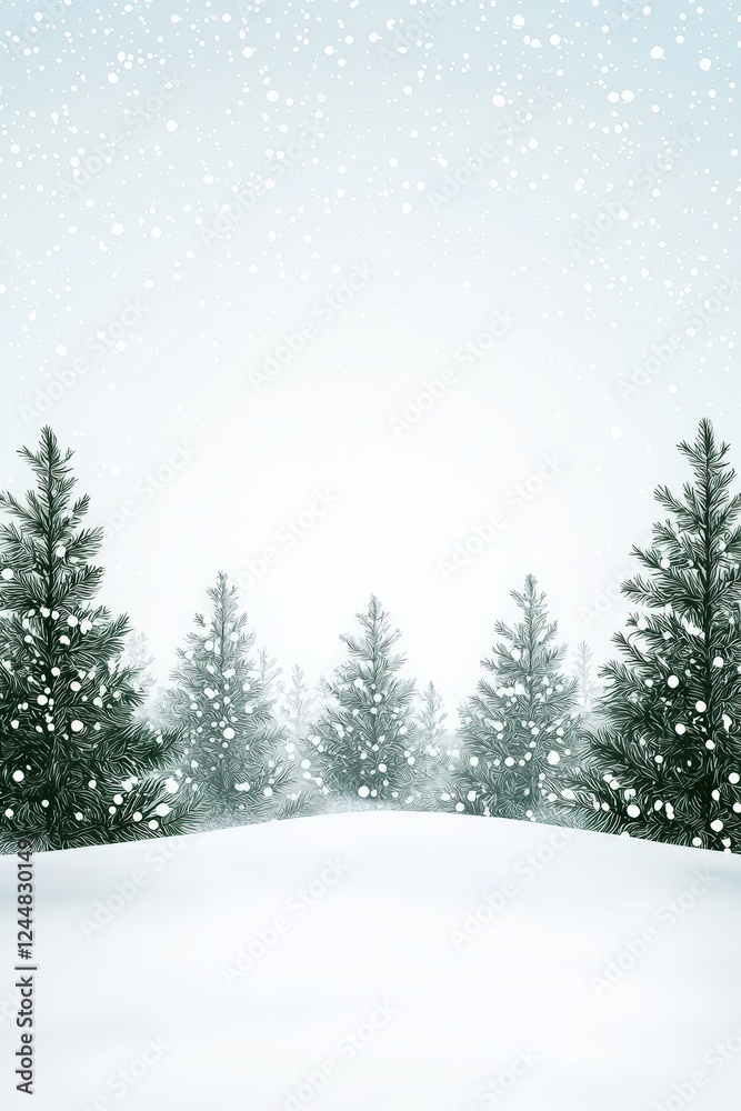 Obraz premium Snowy Winter Landscape with Evergreen Trees