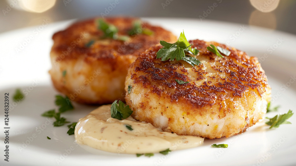 Crispy golden potato pancakes garnished fresh green parsley elegant fine dining presentation white ceramic plate Crispy golden potato pancakes garnished fresh green parsley elegant fine dining presentation white ceramic plate