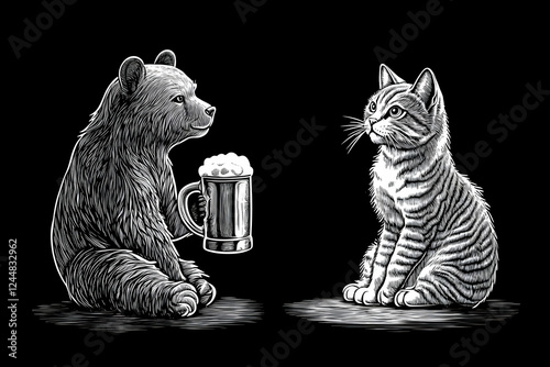 Bear Cub Holds Frothy Mug, ...