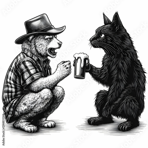 Bear in a hat and plaid shi...