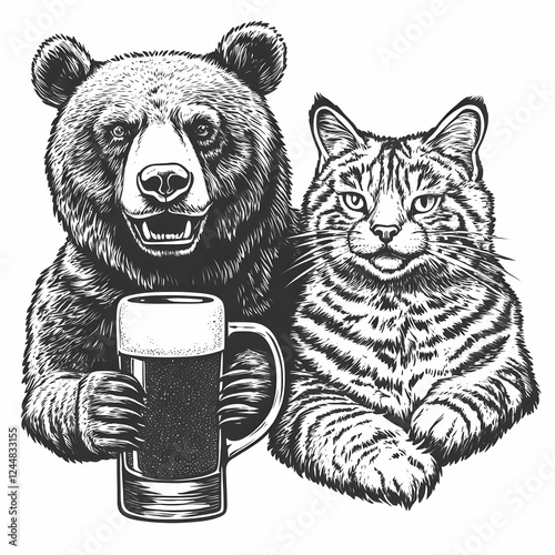 Bear and Cat Enjoy a Refres...