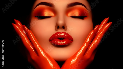 Glamorous Woman with Red Li...