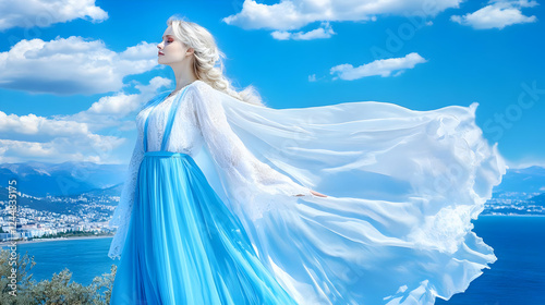 Woman in flowing dress pose...