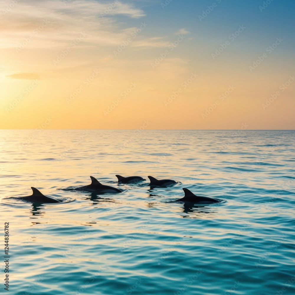 Fototapeta premium Celebrating dolphin awareness month with serene ocean sunset
