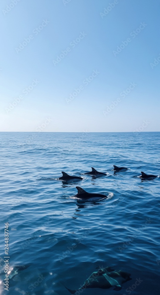 Fototapeta premium Celebrating dolphin awareness month with playful dolphins in ocean waters