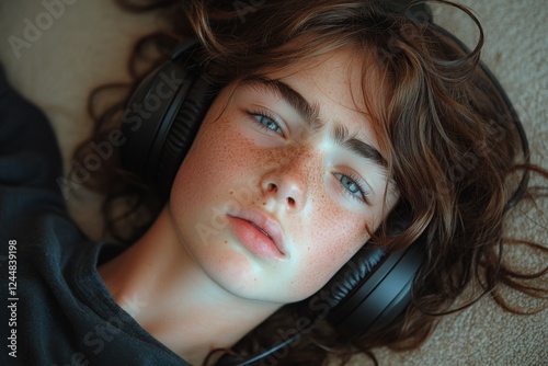 Portrait of a dreamy young boy with headphones
