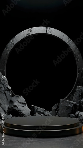 3D Black Podium with Rocks ...