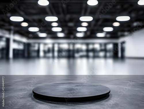 Empty Round Black Podium in...