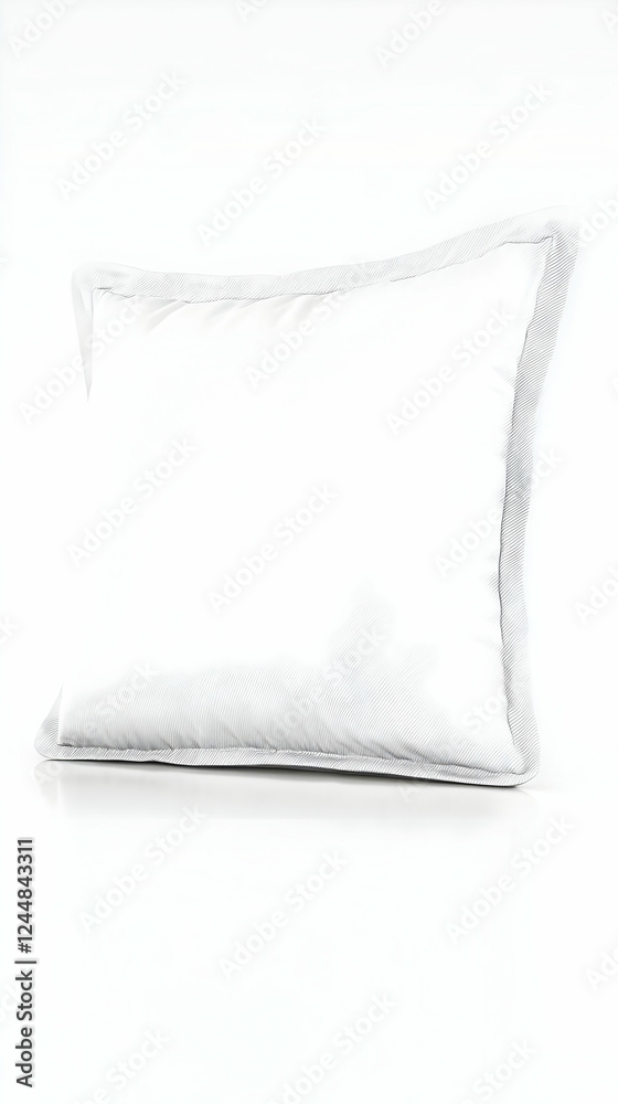 A Single White Pillow Rests on a White Surface with a Subtle Textured Border Gently Highlighting its Shape. A Single White Pillow Rests on a White Surface with a Subtle Textured Border Gently Highlighting its Shape.