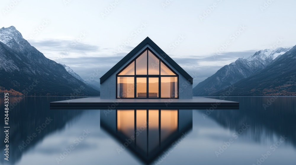 Fototapeta premium Innovative real estate house by the lake for future living design