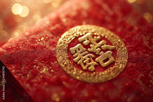 Lucky red Chinese coin pouch with intricate design photo