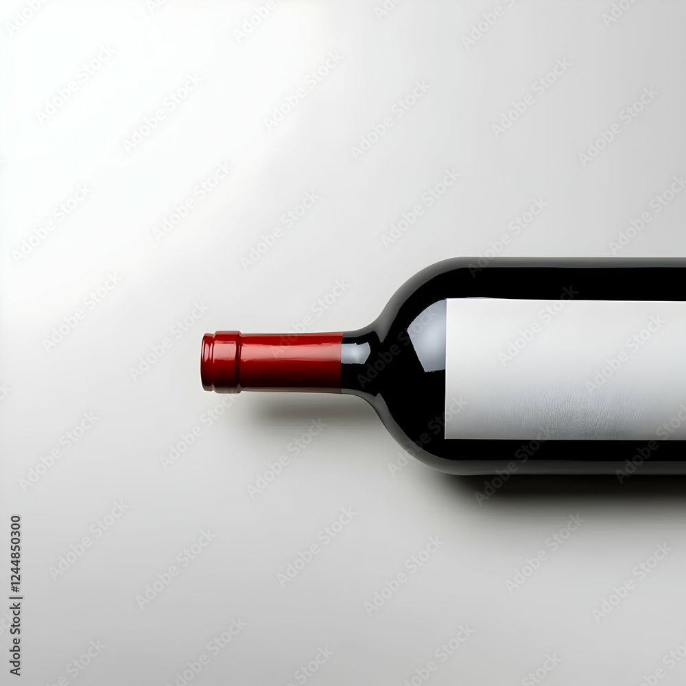 Wine Bottle Lies Horizontally on White Background with Blank Label for Customization or Branding Wine Bottle Lies Horizontally on White Background with Blank Label for Customization or Branding