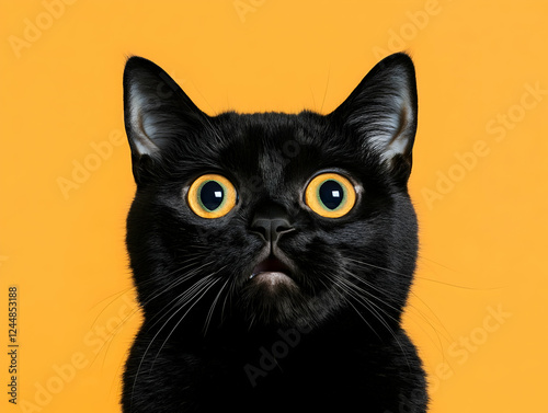 Black Cat Stares with Wide ...