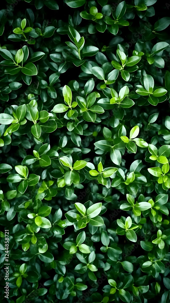 Lush Green Leaves Form a Dense, Vibrant Hedge Background in Close-Up Detail. Lush Green Leaves Form a Dense, Vibrant Hedge Background in Close-Up Detail.