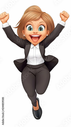 Happy Businesswoman Jumps w...
