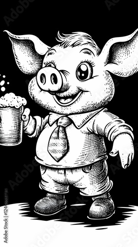 Cartoon Pig in Shirt and Ti...