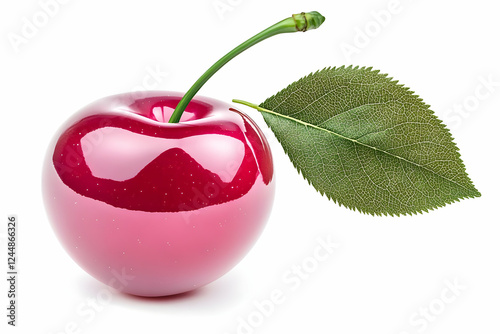 Glossy Red Cherry with Leaf...
