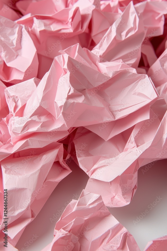 A close-up of crumpled pink paper creating a textured, abstract surface. A close-up of crumpled pink paper creating a textured, abstract surface.