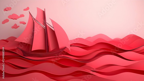 3D Paper Cutout Sailboat Na...