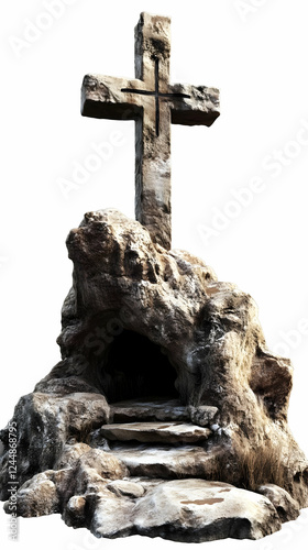 Stone Cross Stands on Rocky...