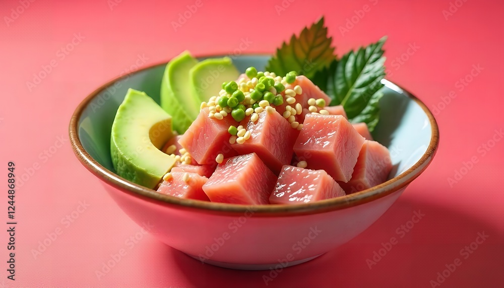 Delicious Tuna Poke Bowl with Avocado and Sesame Seeds Delicious Tuna Poke Bowl with Avocado and Sesame Seeds