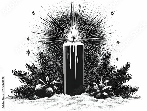 Burning Candle with Ornamen...
