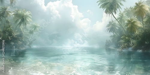 Desert oasis with sunlit yellow background.