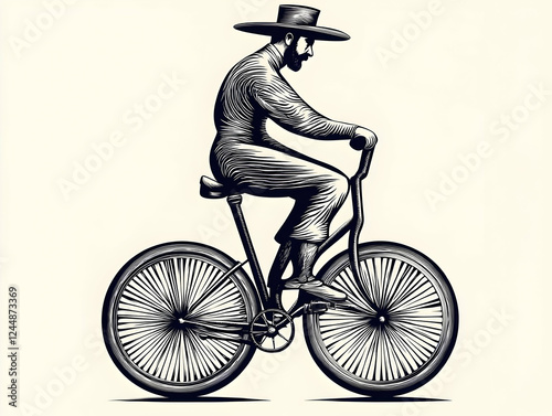 Man in a Hat Rides a Bicycl...