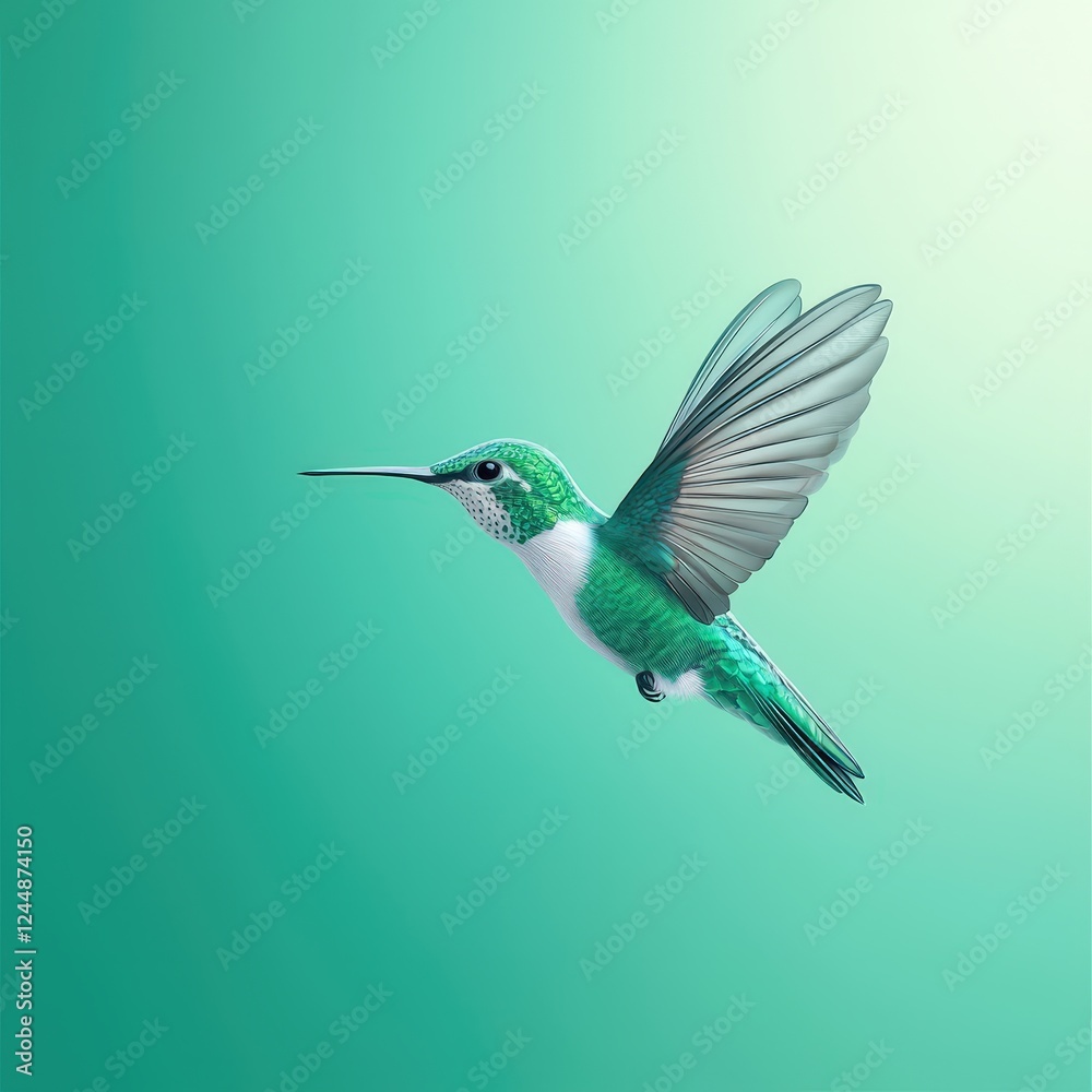 Vibrant Hummingbird in Flight Against Green Background Vibrant Hummingbird in Flight Against Green Background