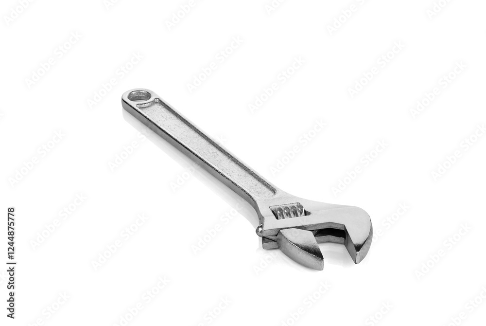 Adjustable wrench isolated on white background with clipping path. Chrome vanadium wrench. Industrial spanner. Adjustable wrench isolated on white background with clipping path. Chrome vanadium wrench. Industrial spanner.