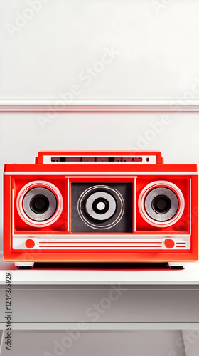 Bright Red Boombox Sits Pro...