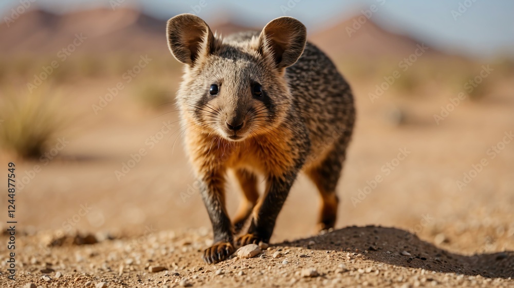 closeup of a mammal on an arid desert background closeup of a mammal on an arid desert background