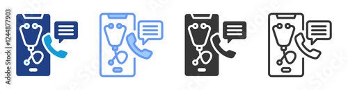 Remote healthcare icon set multiple style collection
