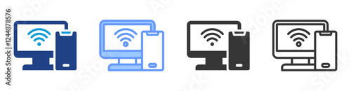 Connected device icon set multiple style collection