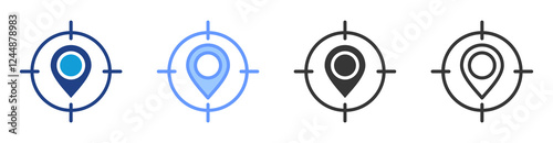 Location accuracy icon set multiple style collection