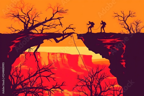 Silhouetted Hikers Explore ...