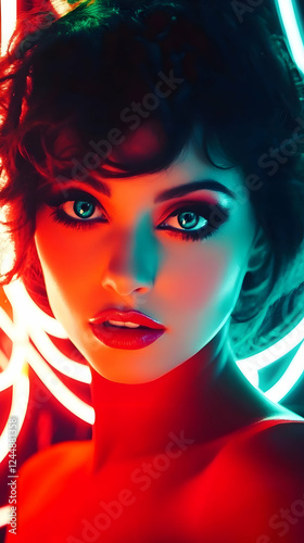 Woman with bright makeup po...