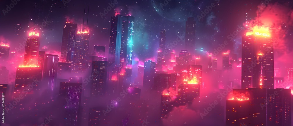 Obraz premium AI building cities on planet.