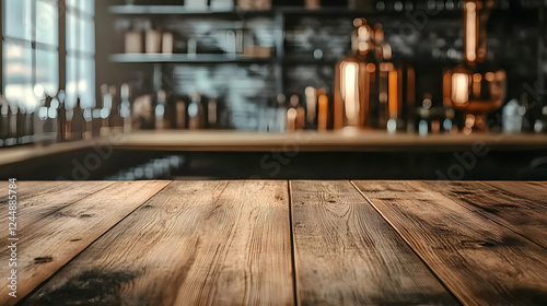 Empty Wooden Table Top with...