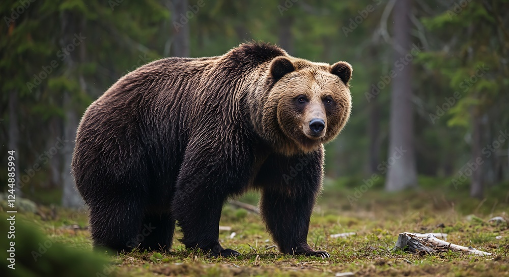 Majestic Brown Bear in Forest Habitat Majestic Brown Bear in Forest Habitat