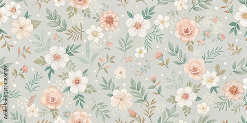 Wallpaper Mural Elegant Pastel Floral Pattern Design Featuring Delicate Blooms and Greenery Torontodigital.ca