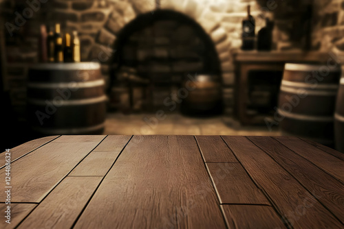 Empty Wooden Table Top with...