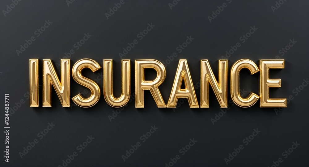 insurance word gold metallic shiny lettering on plain black background insurance word gold metallic shiny lettering on plain black background