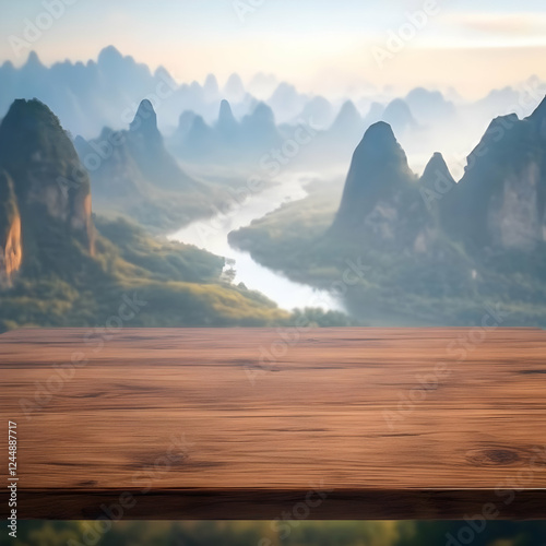 Empty wooden table top with...